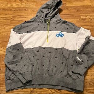 Cloud9 x Puma Grey & White Logo Pullover Hoodie With Drawstring Size XXL.